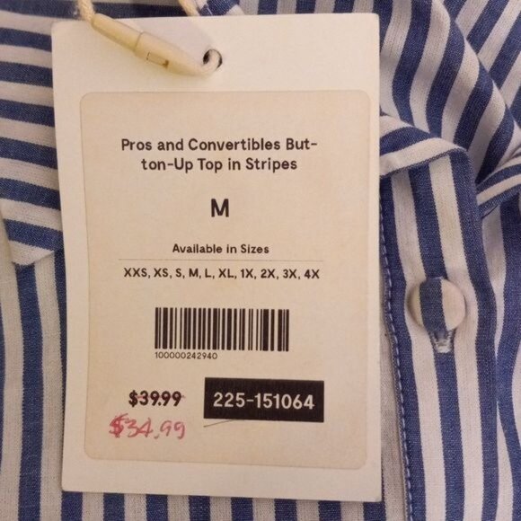 ModCloth M Top Crop Sleeveless Blue White Striped Button Up Tie Front Shirt NEW - Picture 9 of 11